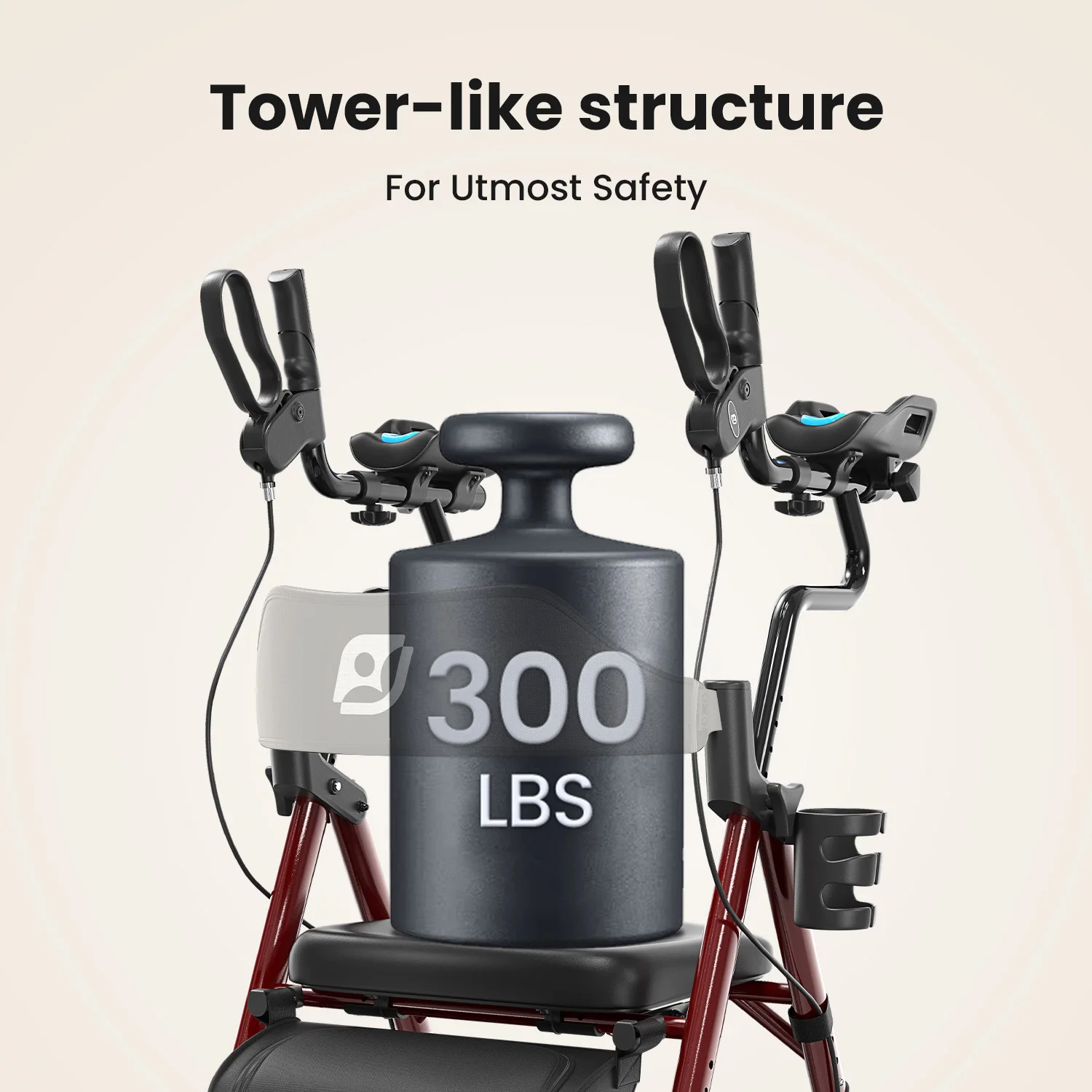 Upright Walker, Stand Up Rollator Walker with Padded Seat and Backrest, Walkers for Seniors,Foldable Walker with Seat