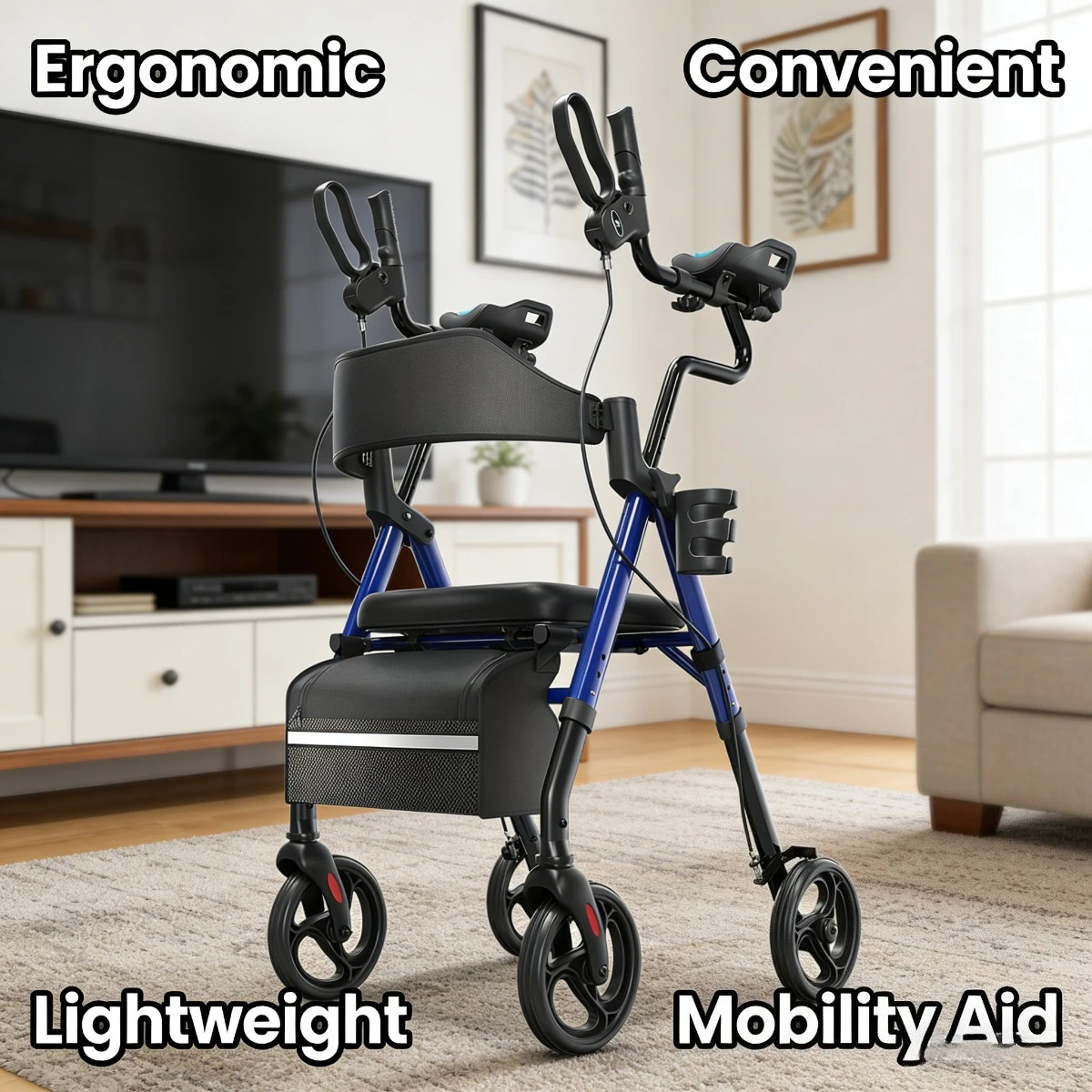 Upright Walker, Stand Up Rollator Walker with Padded Seat and Backrest, Walkers for Seniors,Foldable Walker with Seat