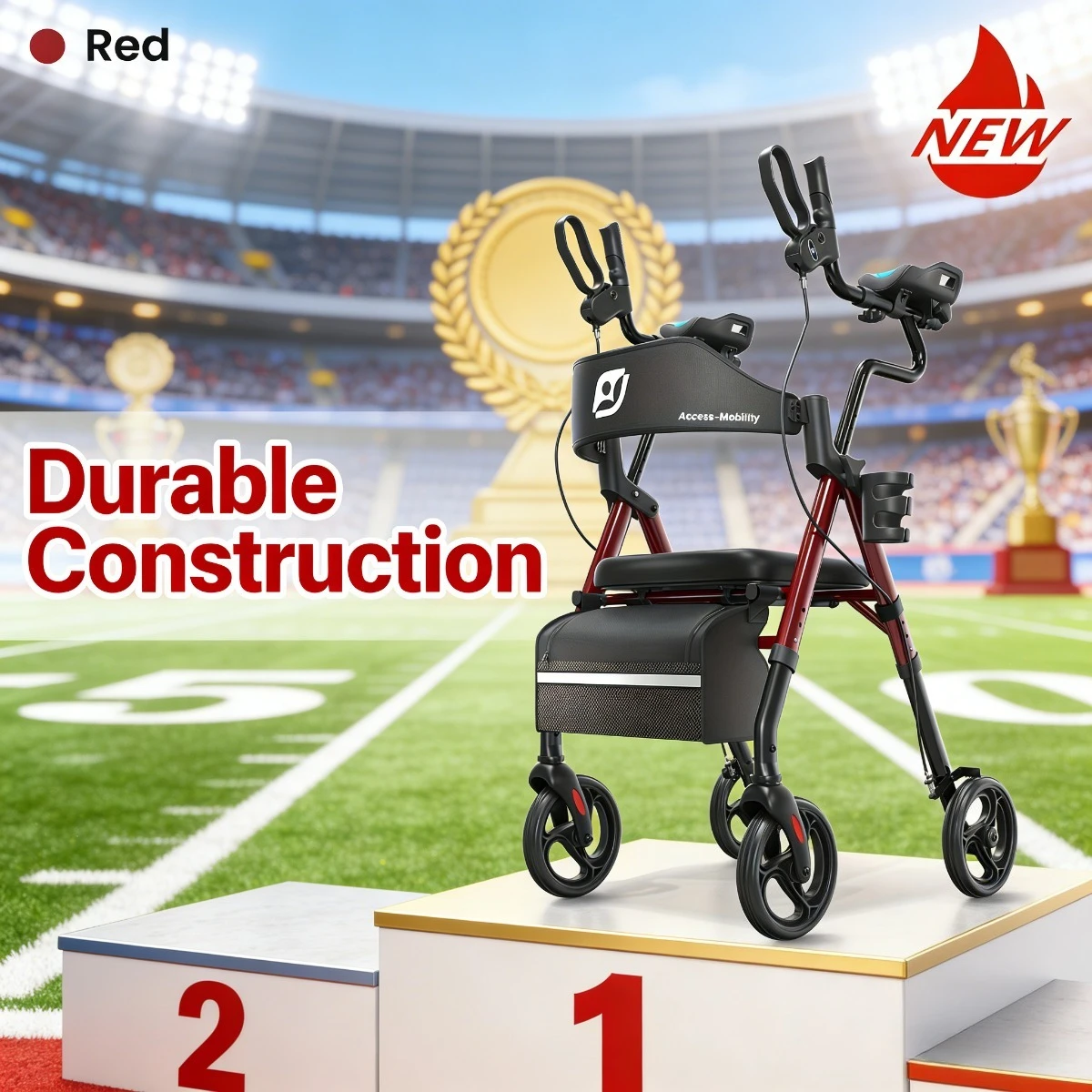 Upright Walker, Stand Up Rollator Walker with Padded Seat and Backrest, Walkers for Seniors,Foldable Walker with Seat