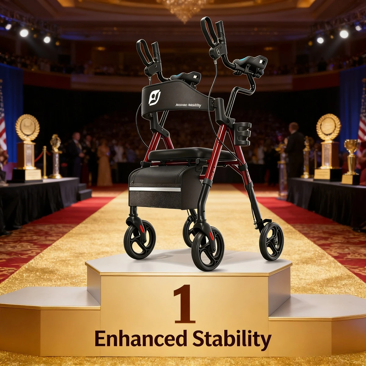 Upright Walker, Stand Up Rollator Walker with Padded Seat and Backrest, Walkers for Seniors,Foldable Walker with Seat