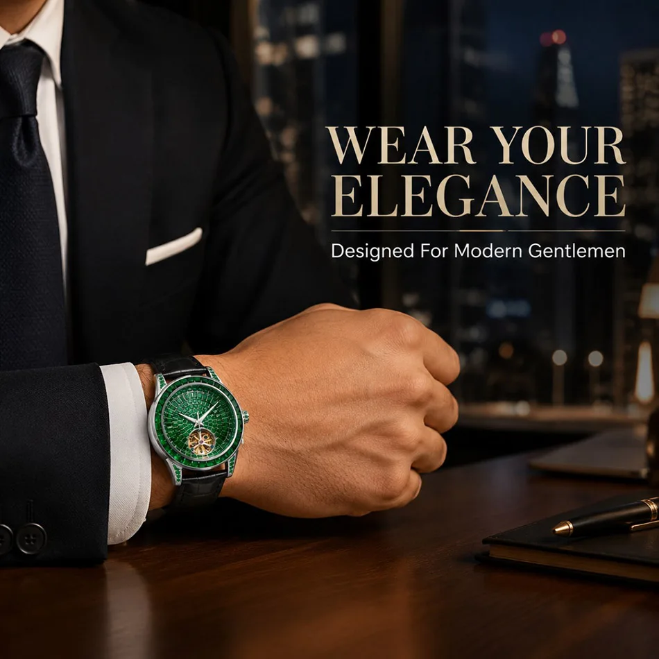 PINDU Design Diamond-set Hollow Mechanical Wrist Men Wristwatches Men Fashion Luxury Diamond Stainless Steel Leather Watch Men