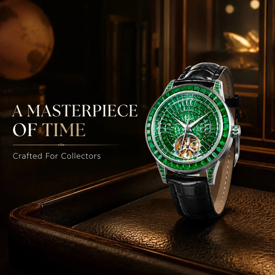 PINDU Design Diamond-set Hollow Mechanical Wrist Men Wristwatches Men Fashion Luxury Diamond Stainless Steel Leather Watch Men