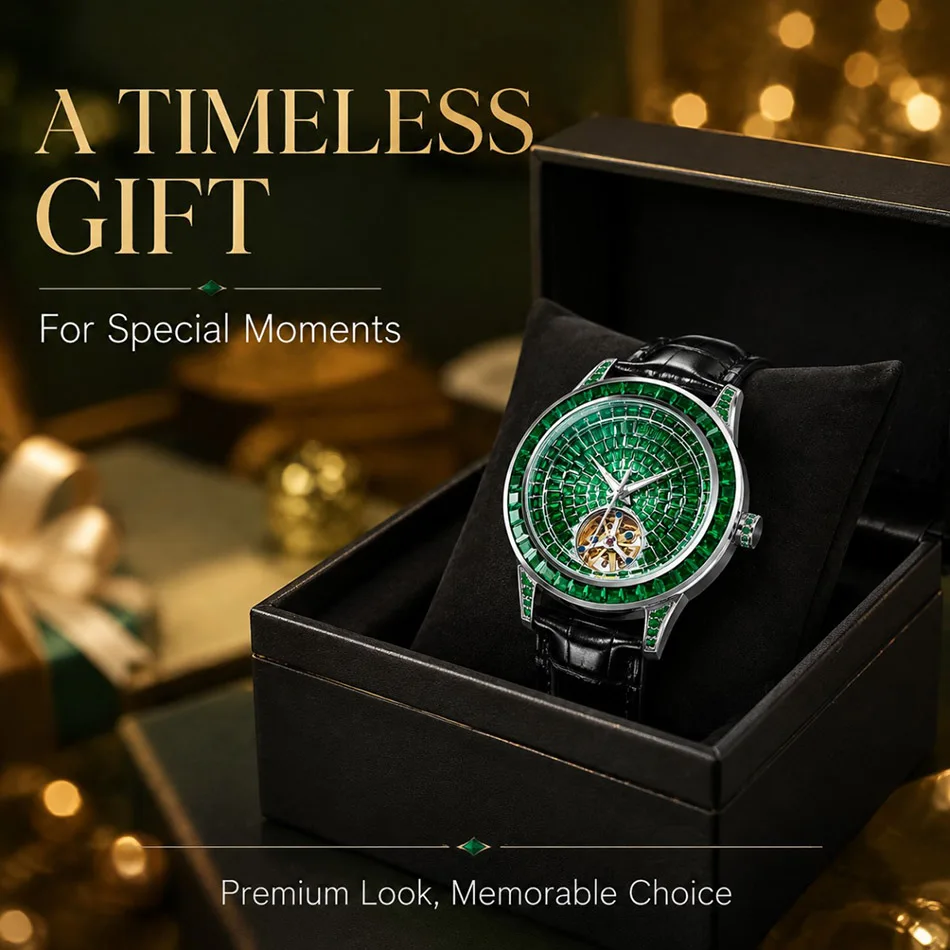 PINDU Design Diamond-set Hollow Mechanical Wrist Men Wristwatches Men Fashion Luxury Diamond Stainless Steel Leather Watch Men