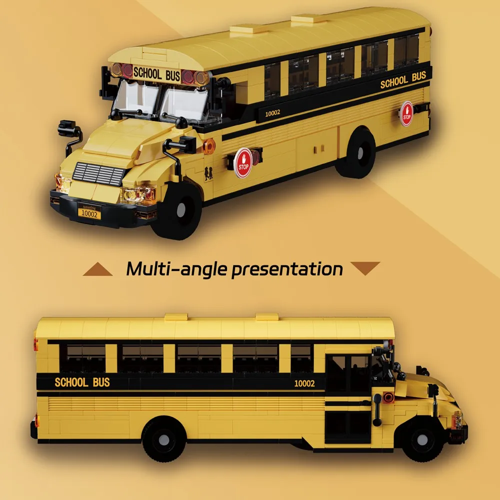 788Pcs Classic Yellow American School Bus Building Blocks, Vintage Creative Vehicle Brick Model Kit Gift for Adults