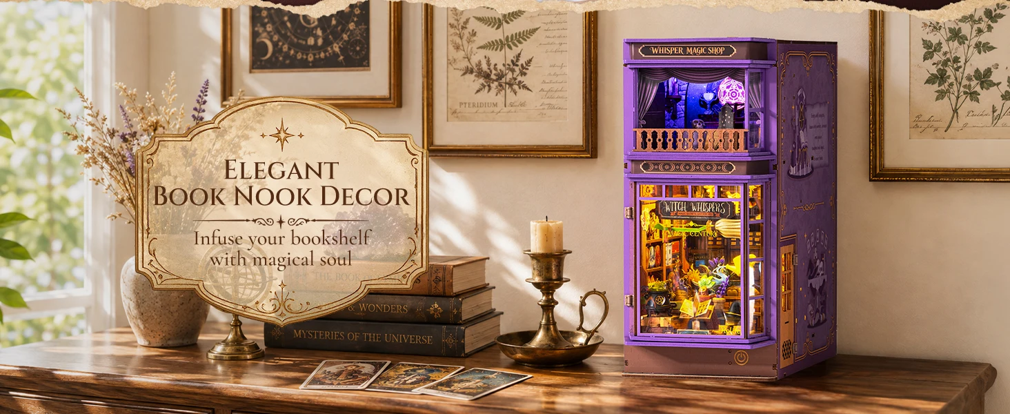 Rolife DIY Book Nook Kit 3D Puzzle Whisper Magic Shop Wooden Bookends with LED Light for Bookshelf Decor Brain Teasers Jigsaw Toys Holiday Gift for Adults