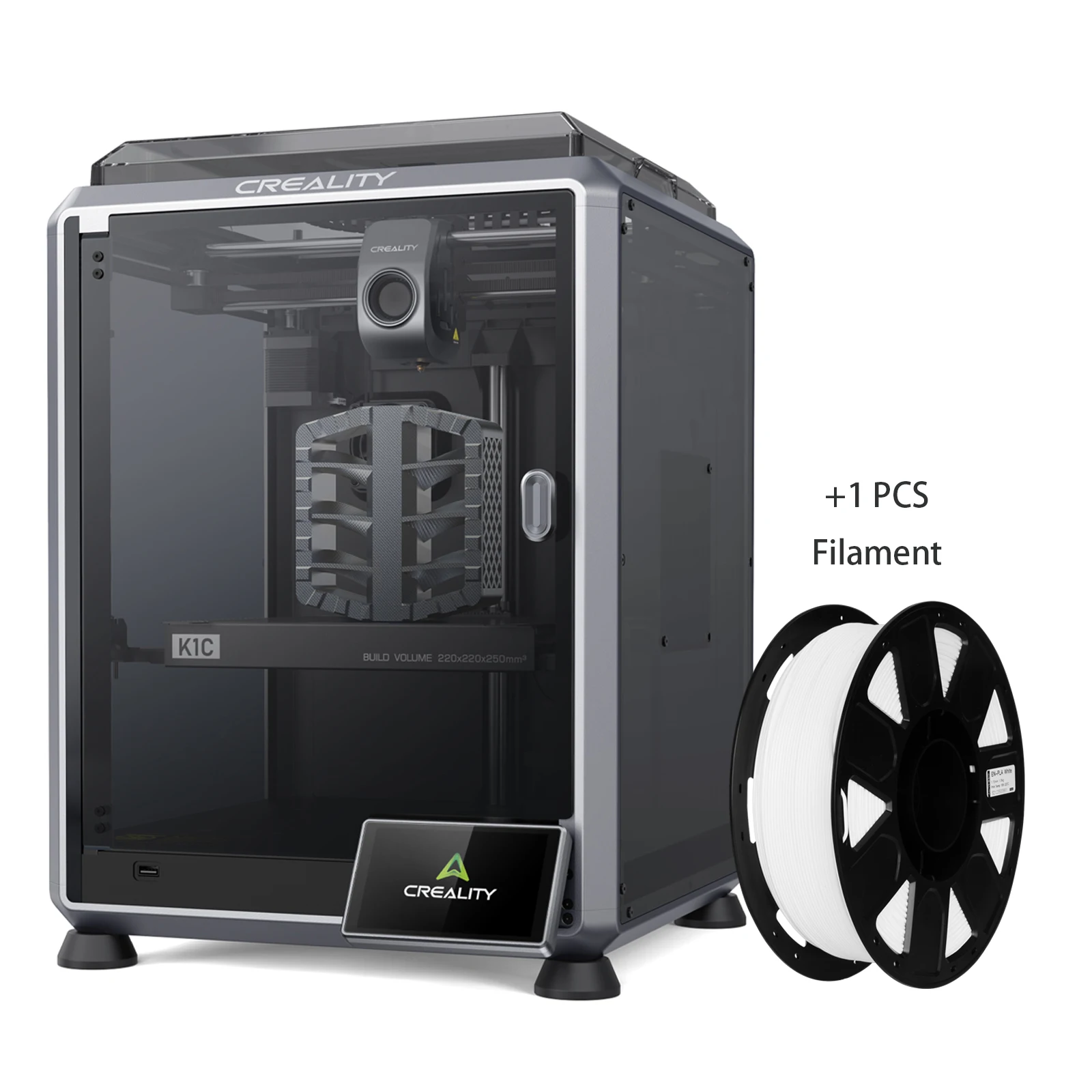 Creality K1C 2025 3D Printer And 1pc Filament with AI Camera And Touchscreen, 600Mm/S Fast Printing Speed, Supports Carbon Fiber Filaments, Auto Calibration for Leveling, Anti-Vibration Design, Out-Of-Box Experience