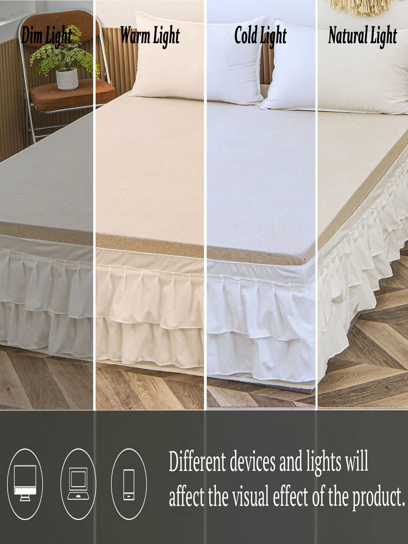 Cream Bed Skirt, Bohemian Style Bed Skirt, 1pc Cream Ruffled Bed Skirt, Bedding Decor, Soft Polyester Fiber, Vintage Farmhouse Style, Double Ruffled Bed Skirt, Suitable For All Seasons