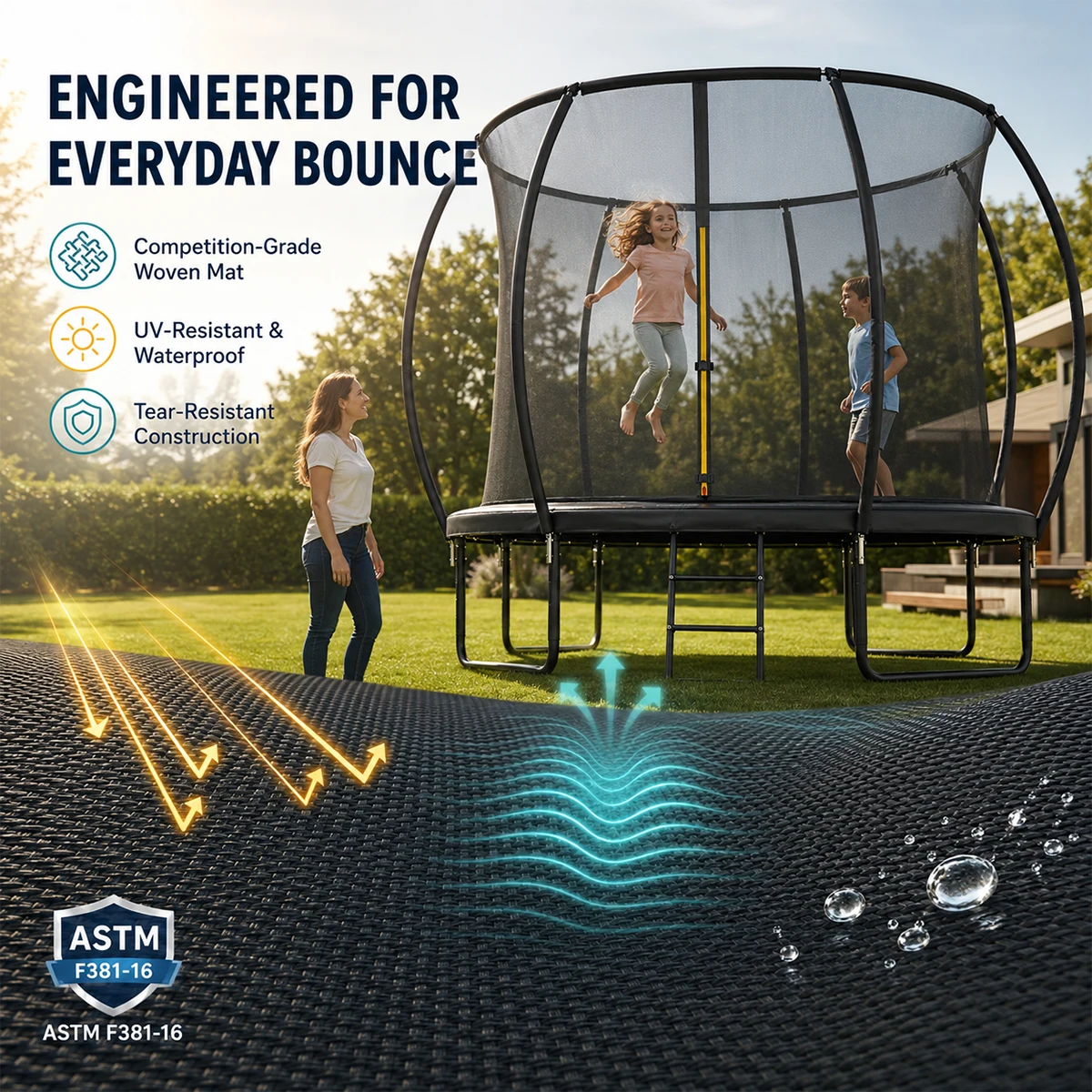 14FT Kids Trampoline With Safety Enclosure Net & Ladder, Round Outdoor Backyard Trampoline for Children Family Recreation Fitness Exercise