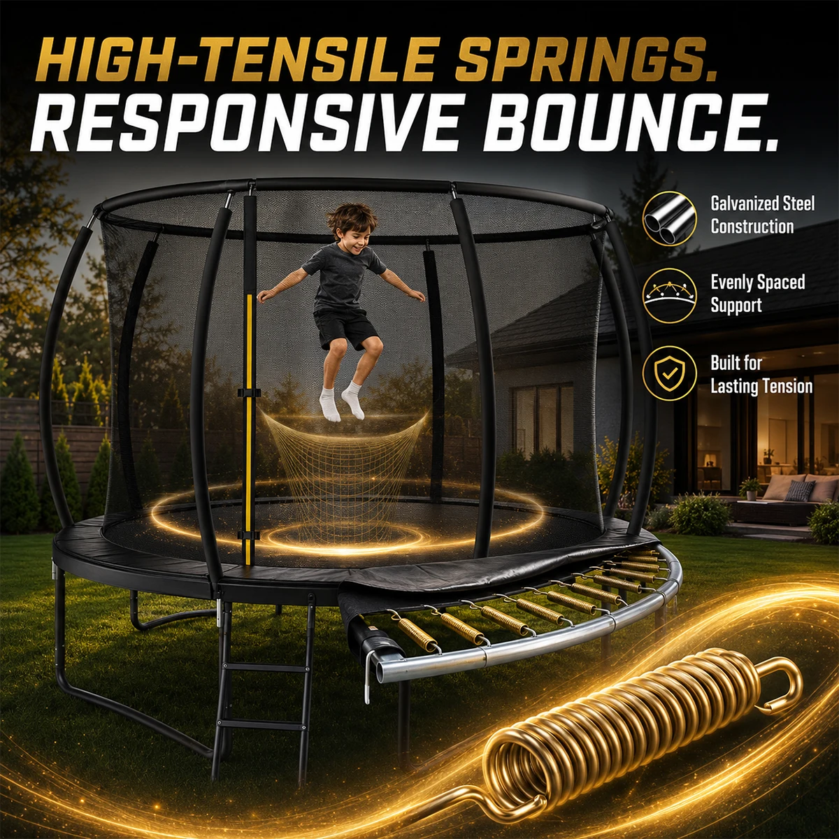 14FT Kids Trampoline With Safety Enclosure Net & Ladder, Round Outdoor Backyard Trampoline for Children Family Recreation Fitness Exercise