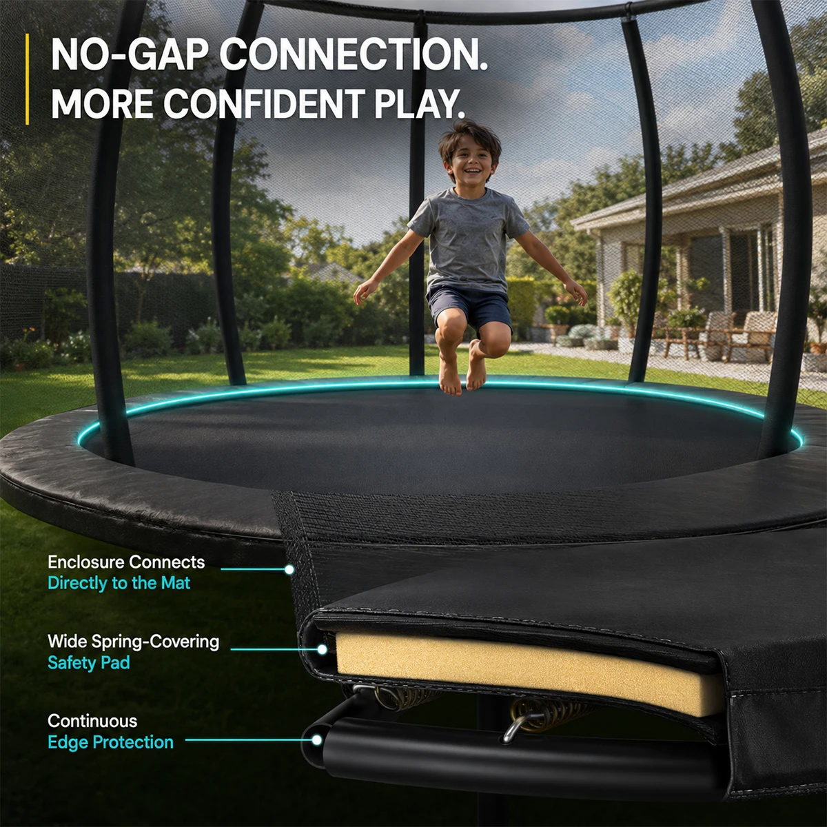 14FT Kids Trampoline With Safety Enclosure Net & Ladder, Round Outdoor Backyard Trampoline for Children Family Recreation Fitness Exercise