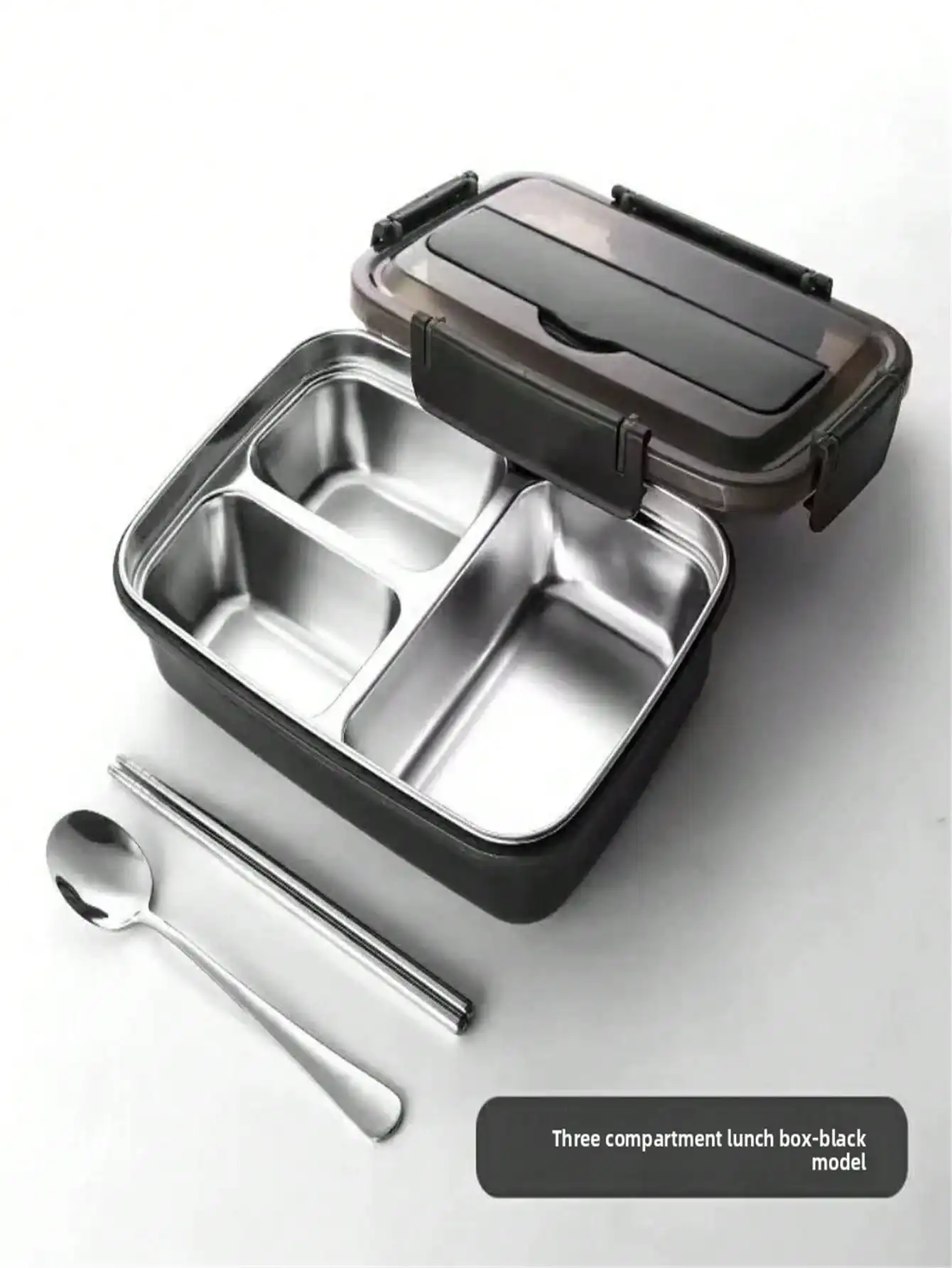1pc Stainless Steel Lunch Box, Comes With Stainless Steel Cutlery, 1pc Durable 304 Stainless Steel Leak-Proof Bento Box With 3 Compartments, Easy To Clean, Suitable For School And Work,Travel And Outdoor Use, Office Worker Lunch Box,