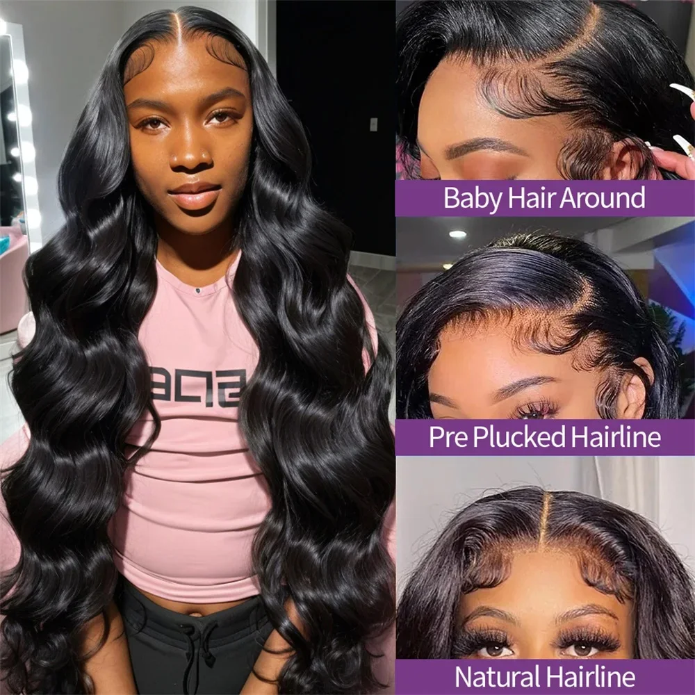 26 46 Inch 200% Density 13x4 13x6 HD Transparent Lace Frontal Wig Body Wave Human Hair Brazilian Pre Plucked 7x6 360 Full Lace Closure Wigs For Women