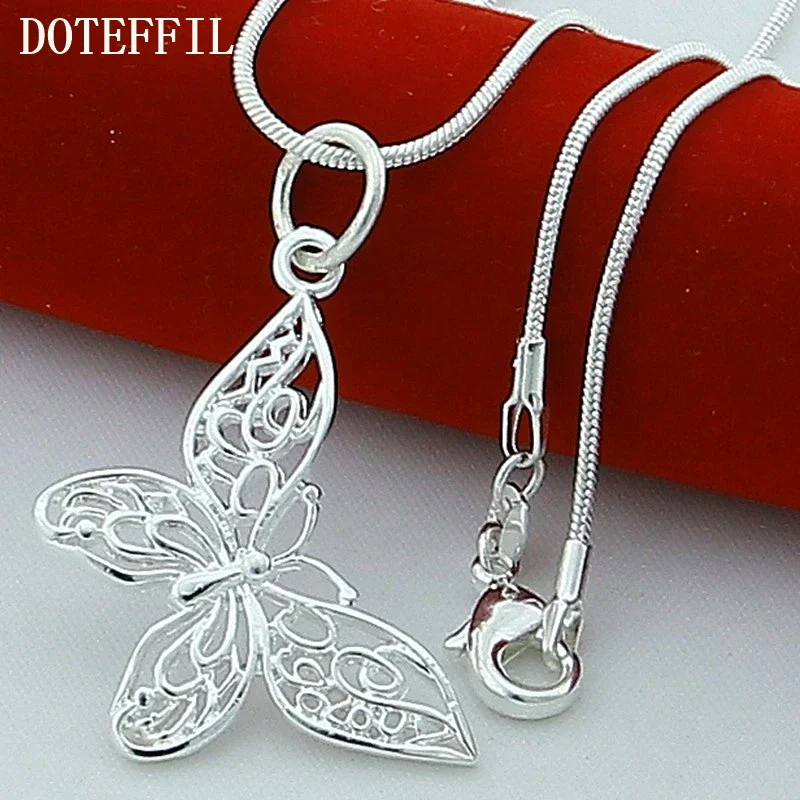 DOTEFFIL 925 Sterling Silver Butterfly Pendant Necklace Snake‑Chain 18‑30 Inch Adjustable Fashion Jewelry For Women Wedding Engagement Party