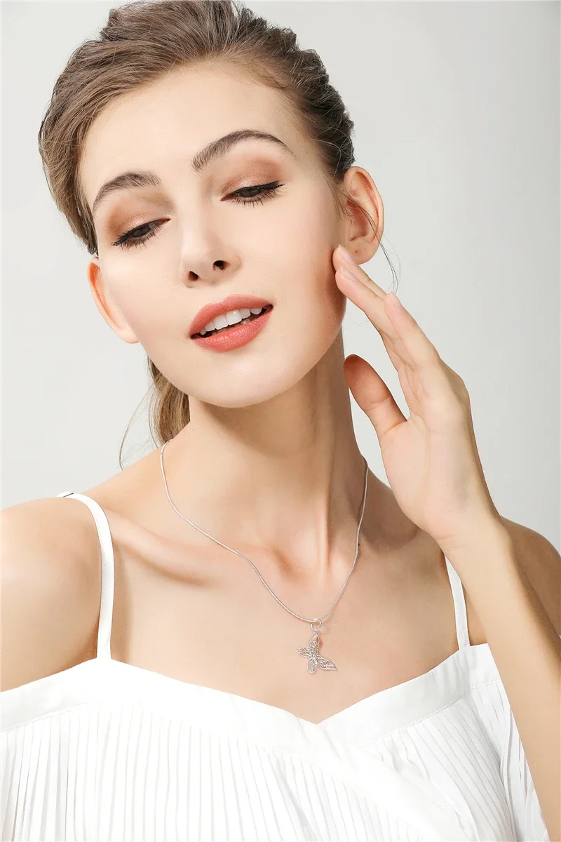 DOTEFFIL 925 Sterling Silver Butterfly Pendant Necklace Snake‑Chain 18‑30 Inch Adjustable Fashion Jewelry For Women Wedding Engagement Party