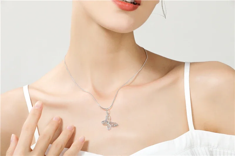 DOTEFFIL 925 Sterling Silver Butterfly Pendant Necklace Snake‑Chain 18‑30 Inch Adjustable Fashion Jewelry For Women Wedding Engagement Party