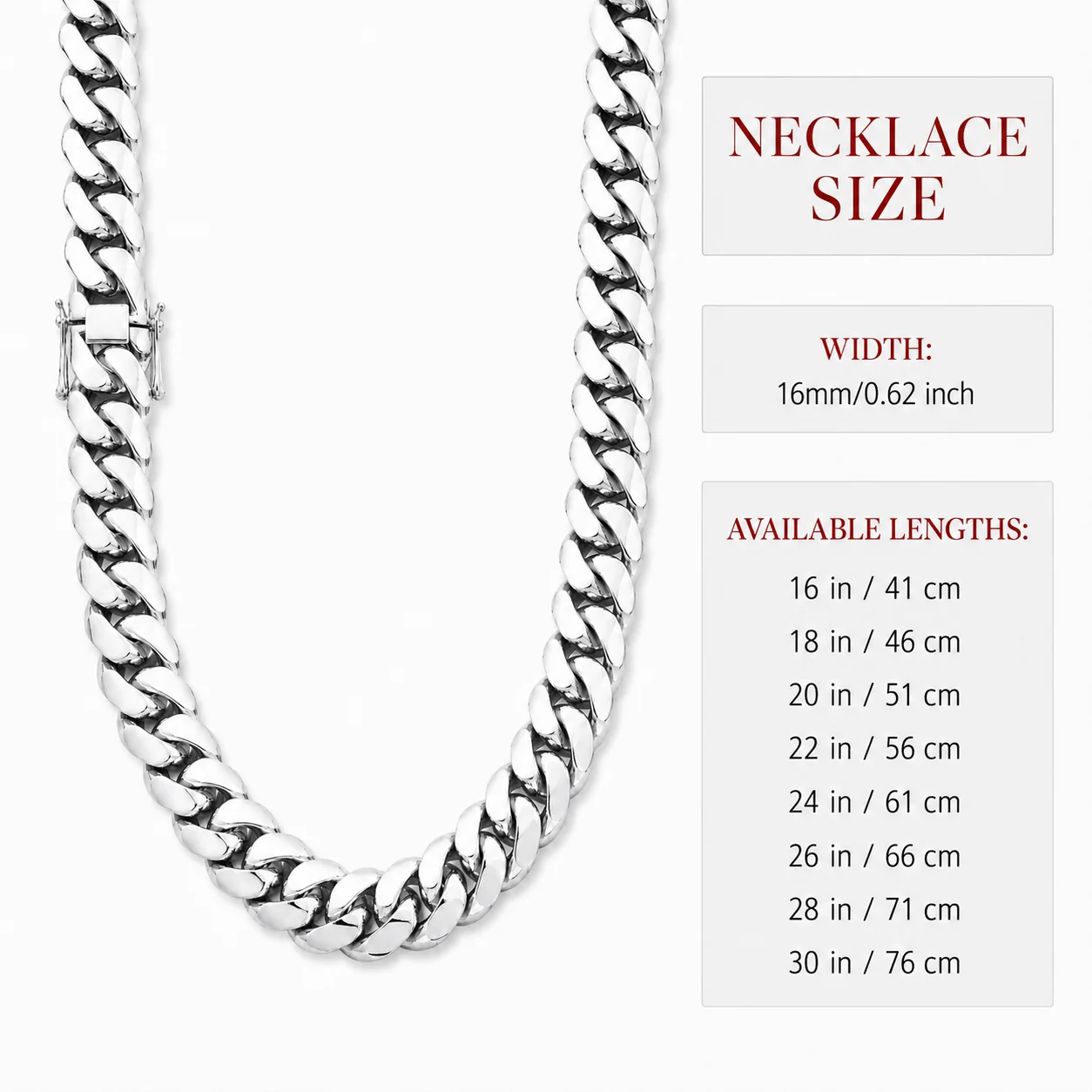 16mm Cuban Link Chain Necklace for Men, Hip Hop Jewelry,Stainless Steel Miami Style Chain, Streetwear Accessory for Daily Wear
