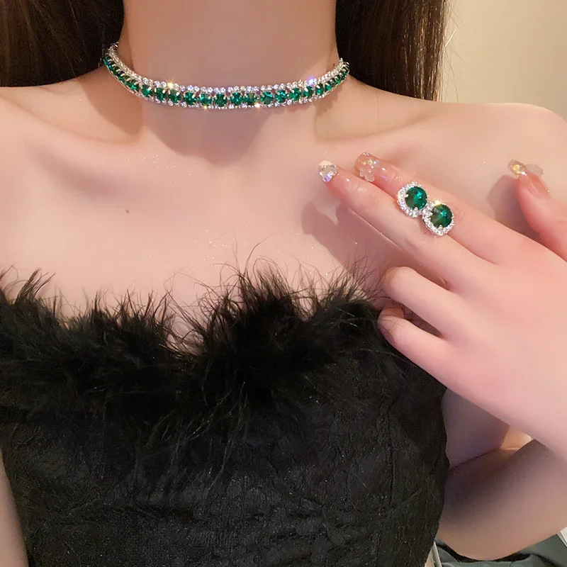 Women Trendy Rhinestone Decorated Jewelry Set Necklace Earring Kit Elegant Fashion Accessory For Daily Party Wedding