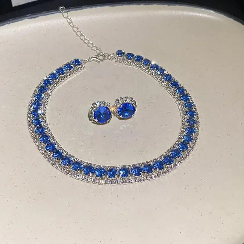 Women Trendy Rhinestone Decorated Jewelry Set Necklace Earring Kit Elegant Fashion Accessory For Daily Party Wedding