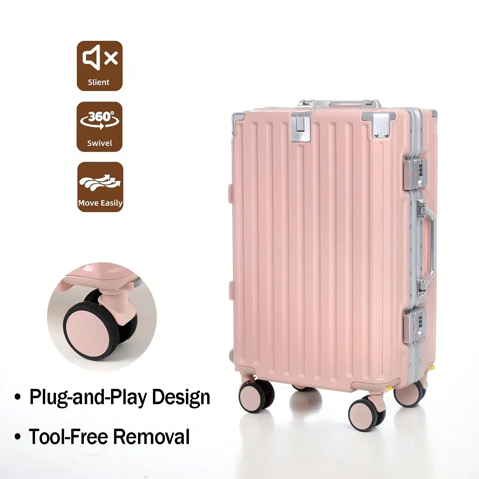 20" Carry On Suitcase Airline Approved, PC Hard Shell Luggage With Aluminum Frame, Spinner Wheels, Built-In Cup Holder, Travel Travel Suitcase