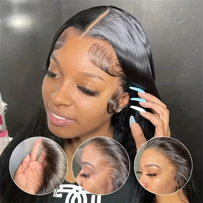 7x6 Straight Glueless Wigs Human Hair Pre-Plucked Pre-Cut 200% Density Frontal Wigs Brazilian Human for Beginners Natural Color