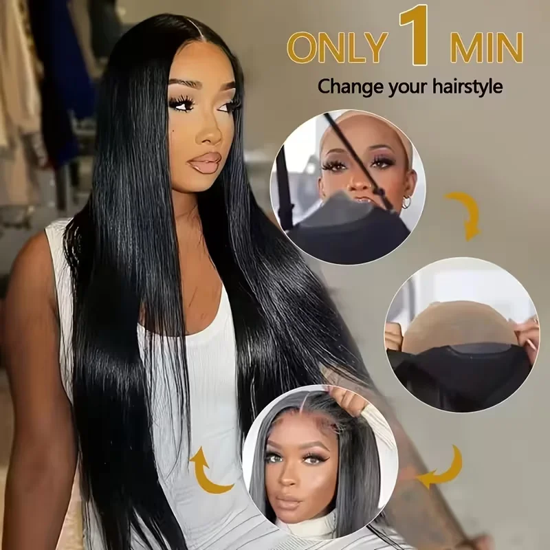7x6 Straight Glueless Wigs Human Hair Pre-Plucked Pre-Cut 200% Density Frontal Wigs Brazilian Human for Beginners Natural Color