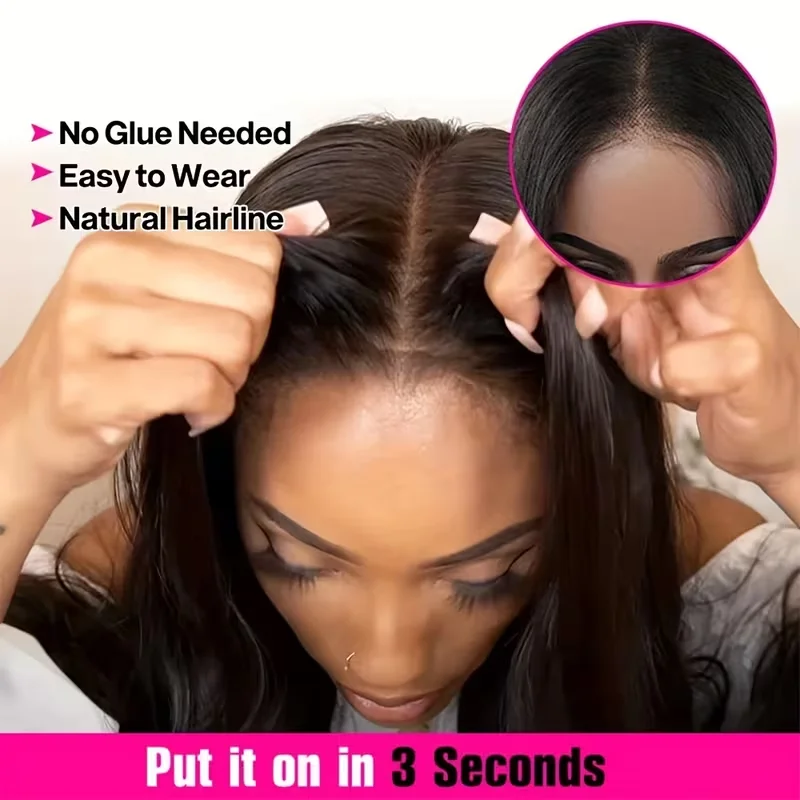 7x6 Straight Glueless Wigs Human Hair Pre-Plucked Pre-Cut 200% Density Frontal Wigs Brazilian Human for Beginners Natural Color