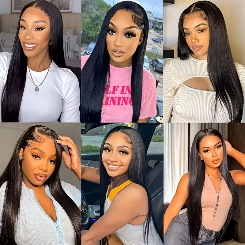 7x6 Straight Glueless Wigs Human Hair Pre-Plucked Pre-Cut 200% Density Frontal Wigs Brazilian Human for Beginners Natural Color