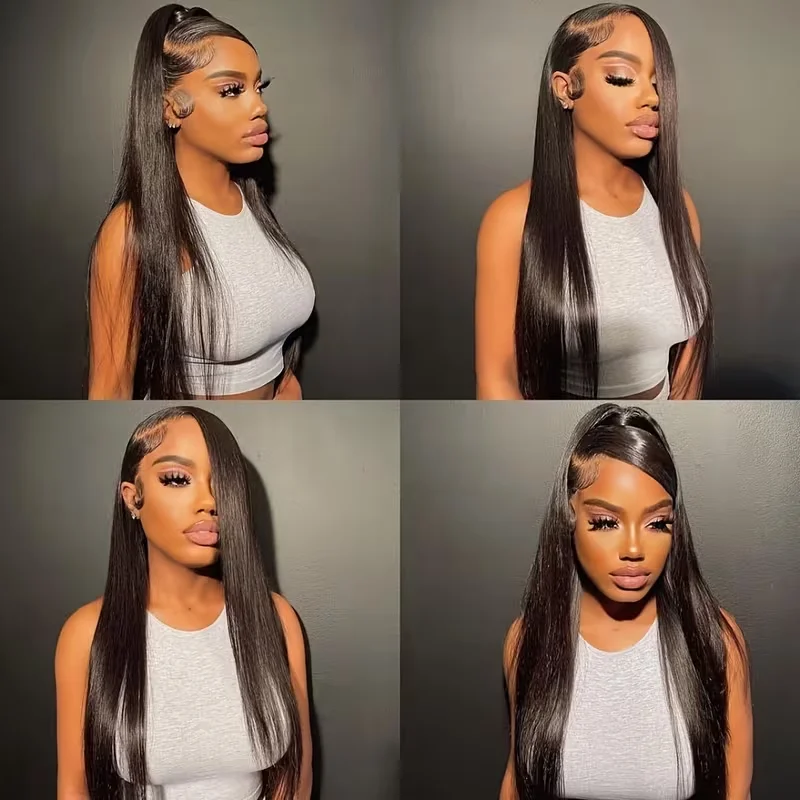 7x6 Straight Glueless Wigs Human Hair Pre-Plucked Pre-Cut 200% Density Frontal Wigs Brazilian Human for Beginners Natural Color