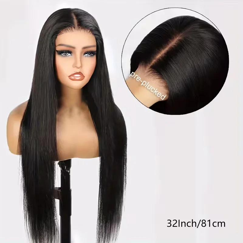 7x6 Straight Glueless Wigs Human Hair Pre-Plucked Pre-Cut 200% Density Frontal Wigs Brazilian Human for Beginners Natural Color