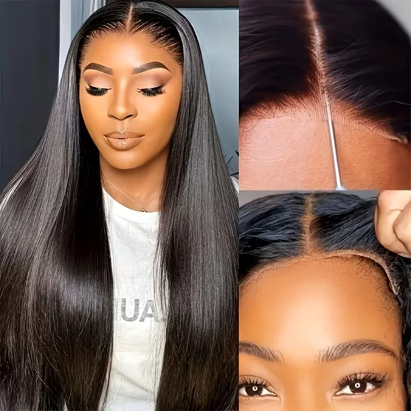 7x6 Straight Glueless Wigs Human Hair Pre-Plucked Pre-Cut 200% Density Frontal Wigs Brazilian Human for Beginners Natural Color