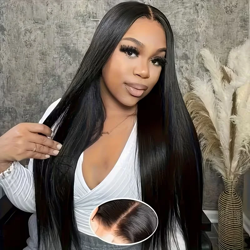7x6 Straight Glueless Wigs Human Hair Pre-Plucked Pre-Cut 200% Density Frontal Wigs Brazilian Human for Beginners Natural Color