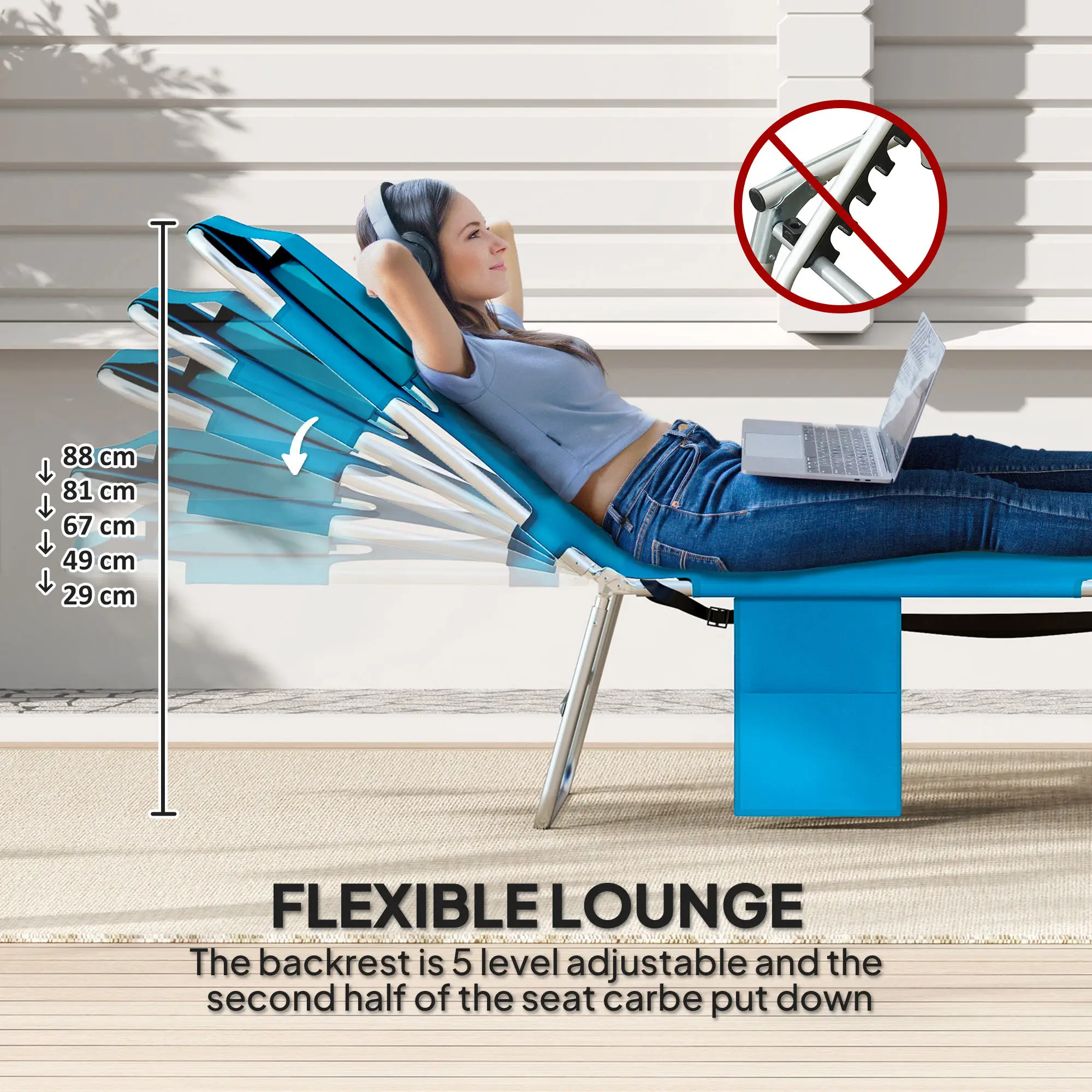 Outdoor Recliner Portable Adjustable with Face Groove Light Blue