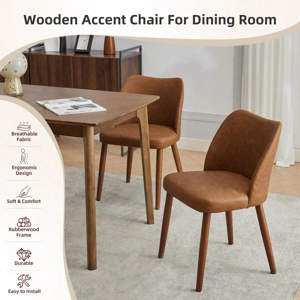 Dining Chairs Set Of 4, Boucle Upholstered Fabric Dining Chair With Wood Legs, Farmhouse Accent Chairs With Wing Backrest For D