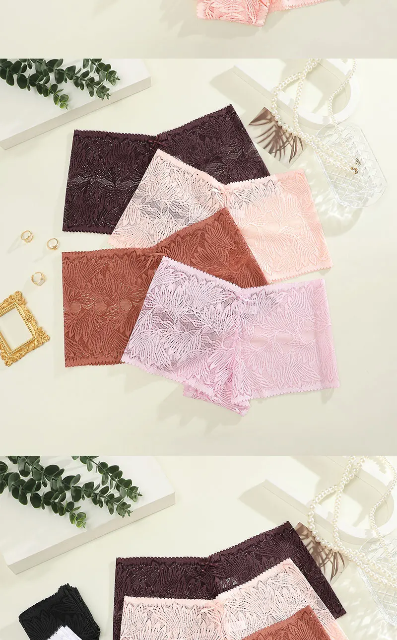 FINETOO 8Pcs/Set Women Mid‑Rise Lace Boyshort Panties Floral Hollow‑Out Sheer Lace Briefs Stretch Breathable Ladies Underwear Soft Comfy Multi‑Color Pack Lace Underpants for Daily Casual Wear S‑XL