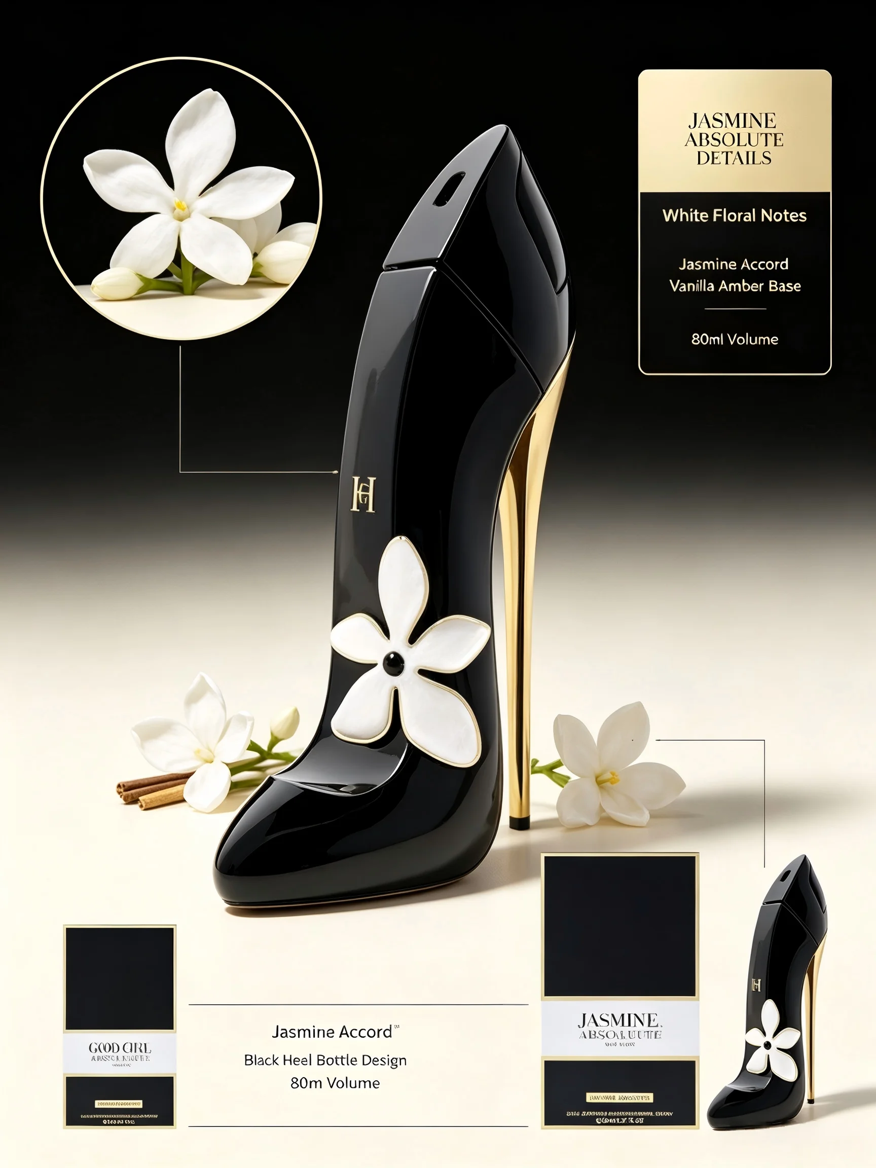 Carolina Herrera Good Girl Jasmine Absolute EDP for Women, 2.7 fl oz/80ml, 1 Bottle, Jasmine White Floral Vanilla Amber Long Lasting Perfume, Birthday Gift for Her, Fall, Halloween, Thanksgiving, Black Friday, Christmas, New Year Gift