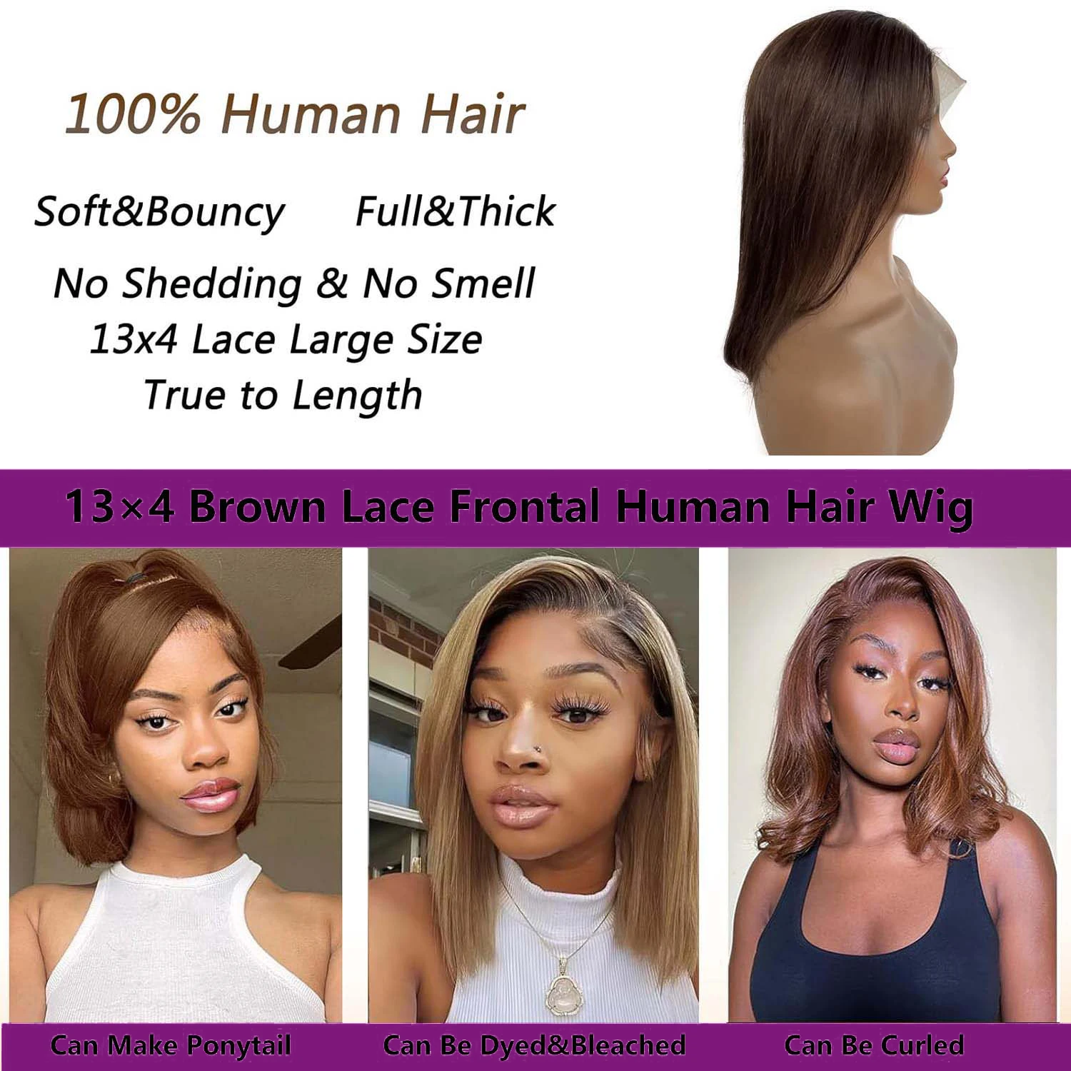 220% Density #4 Brown Straight Short Bob Wig 13x4 HD Transparent Lace Bob Wigs Brazilian Human Hair Wig Pre plucked For Woman