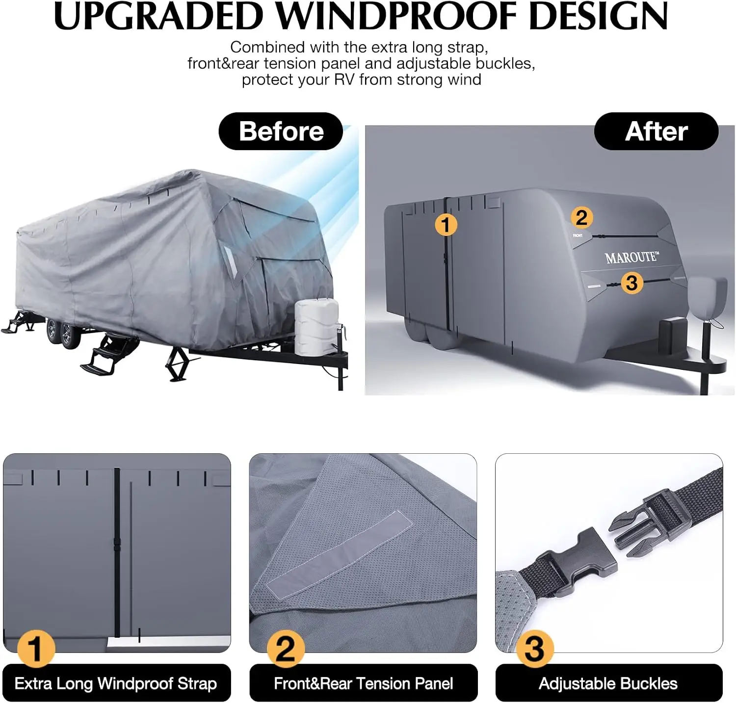 Garvee RV Cover 27-30FT Waterproof Camper Trailer Cover with Anti-UV,Windproof Straps UV & Water Resistant Protection for Outdoor