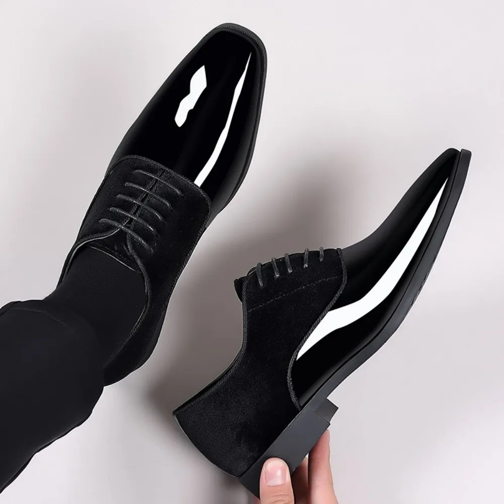 Men's Oxford Shoes Lace up Formal High Gloss Low Top Square Toe Suit Tuxedo Dress Shoes for Business Casual Shoe for Mens
