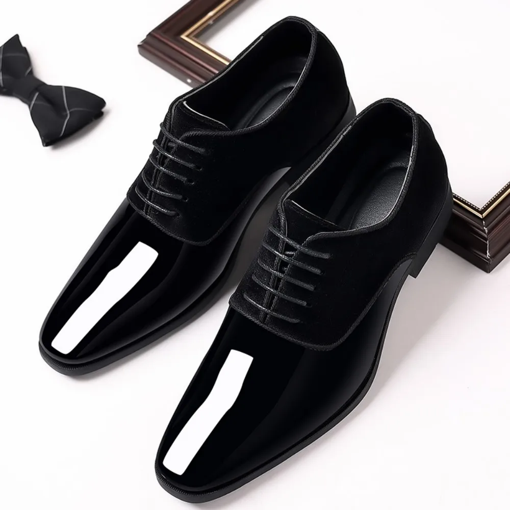 Men's Oxford Shoes Lace up Formal High Gloss Low Top Square Toe Suit Tuxedo Dress Shoes for Business Casual Shoe for Mens