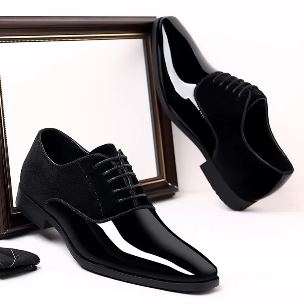 Men's Oxford Shoes Lace up Formal High Gloss Low Top Square Toe Suit Tuxedo Dress Shoes for Business Casual Shoe for Mens