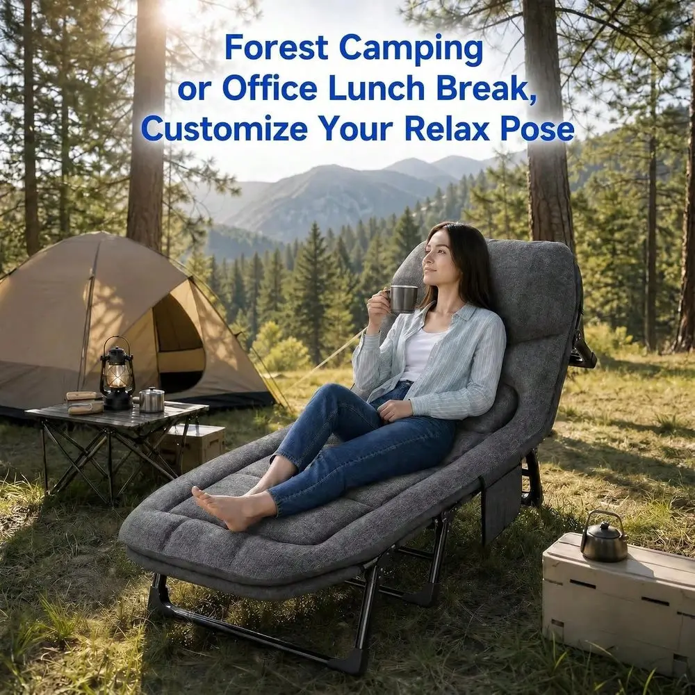 Cot For Adults,Folding Camping Bed With 6Level Adjustable Backrest,Heavy Duty Reclining Sleeping Cot With Mattress And Pillow,O