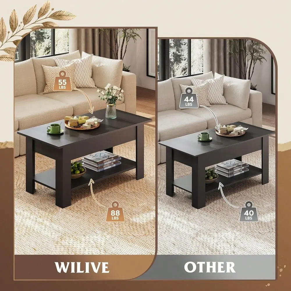 Inch Lift Top Coffee Table With Hidden Storage Compartment Open Shelf, Rustic Wood Coffee Table With Storage For Living Room, A