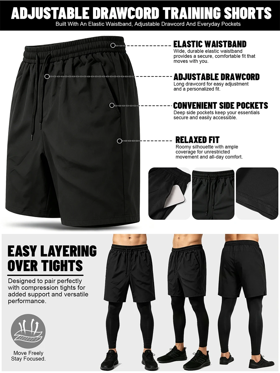 Men's 4 Piece Workout Set, T-Shirt Shorts Leggings Hoodie, Lightweight Quick Dry Breathable Gym Set, Ships from US