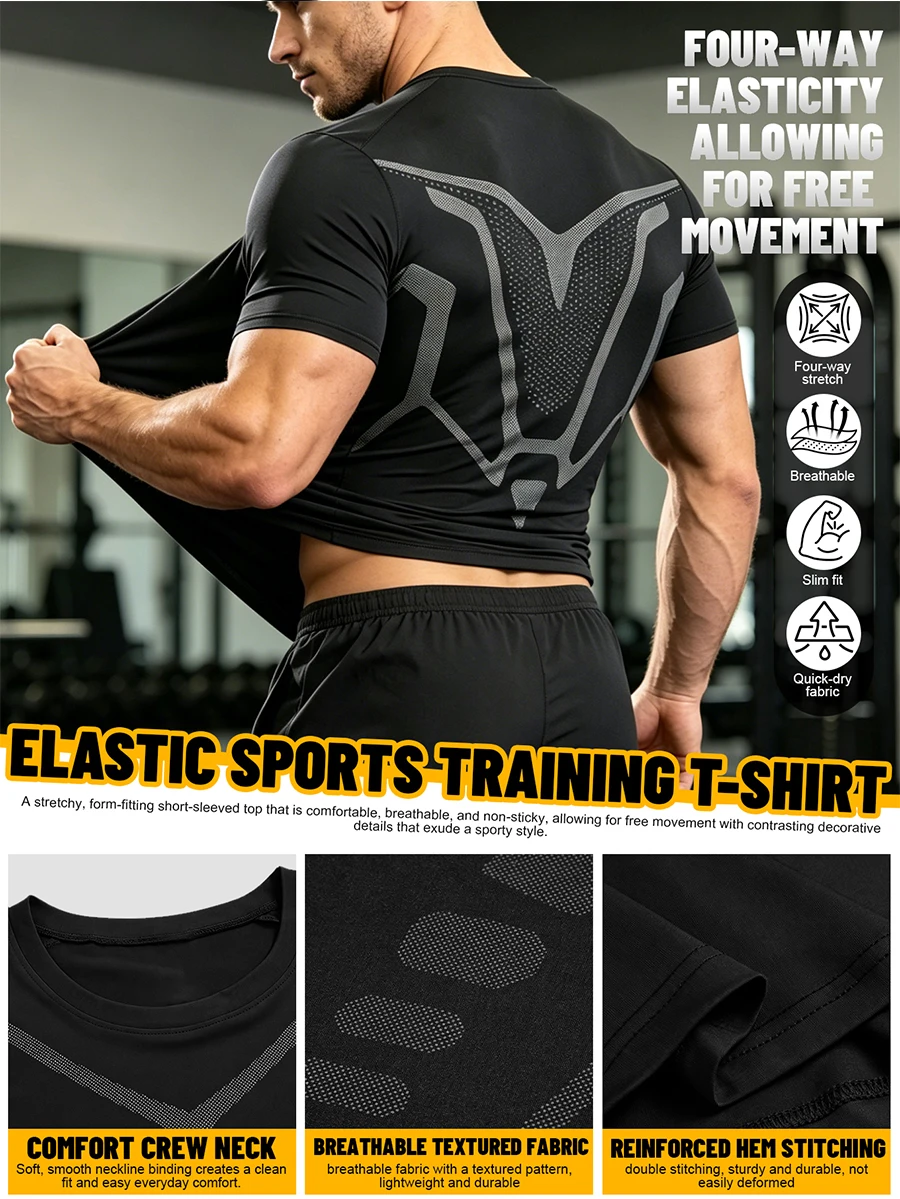 Men's 4 Piece Workout Set, T-Shirt Shorts Leggings Hoodie, Lightweight Quick Dry Breathable Gym Set, Ships from US