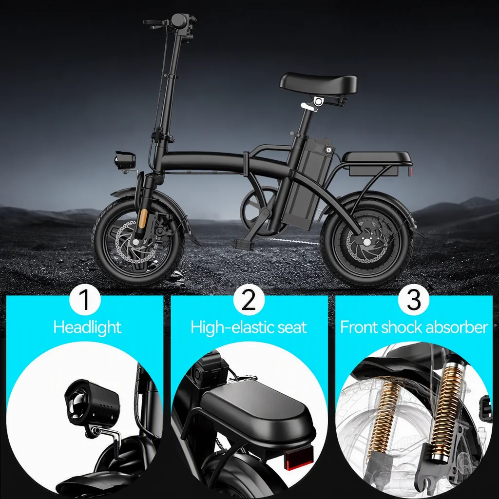 Folding Electric Bike for Adults 500W Brushless Motor Removable Battery 14" All‑Terrain Fat Tire 3 Riding Modes Foldable Ebike for Urban Commute