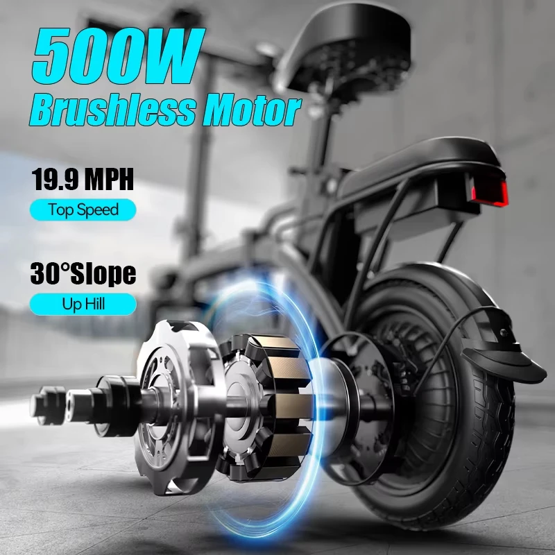 Folding Electric Bike for Adults 500W Brushless Motor Removable Battery 14" All‑Terrain Fat Tire 3 Riding Modes Foldable Ebike for Urban Commute