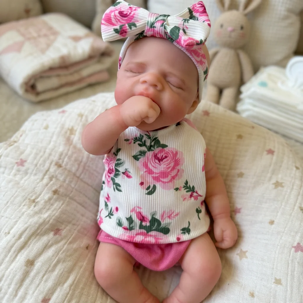 13 Inch Full Body Silicone Reborn Doll Pascale Closed Eyes Sleeping With Floral Print Outfit Hand Painted Waterproof Soft Touch Bebe Reborn Collectible Display Gift