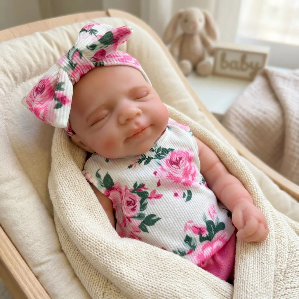 13 Inch Full Body Silicone Reborn Doll Pascale Closed Eyes Sleeping With Floral Print Outfit Hand Painted Waterproof Soft Touch Bebe Reborn Collectible Display Gift