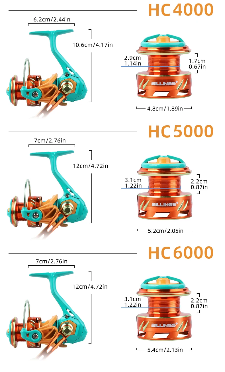 BILLINGS Spinning Reel 10KG Max Drag 5.2:1 Gear Ratio,CNC Rocker,Metal Spool Professional Fishing Reels Ideal for Freshwater & Saltwater Bass Trout Fishing