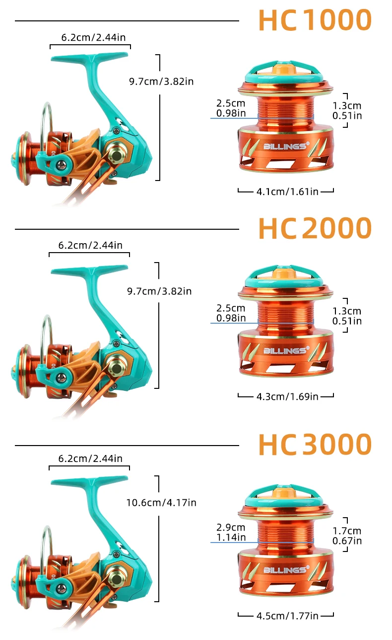 BILLINGS Spinning Reel 10KG Max Drag 5.2:1 Gear Ratio,CNC Rocker,Metal Spool Professional Fishing Reels Ideal for Freshwater & Saltwater Bass Trout Fishing